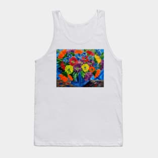 A beautiful bouquet of abstract flowers in a stunning vase on a table Tank Top